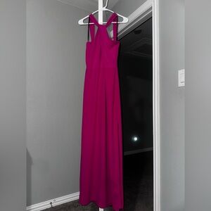 Long pink halter Bebe dress